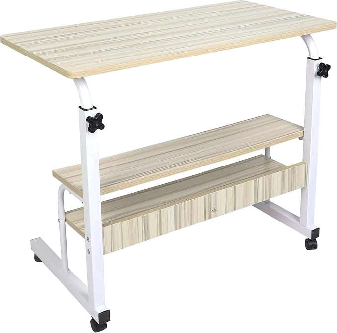 Moblie Standing Computer Workstation with Wheels for Bedroom Home Office with Storage Layers Height Adjustable Sofa Desk - 4 Locking Wheels Writing Tray