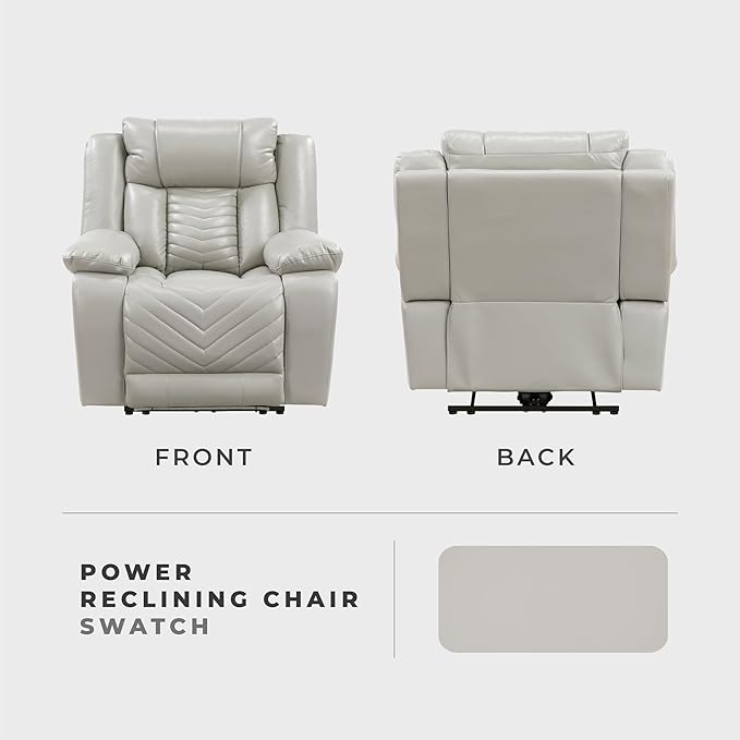 Lexicon Power Recliner Chair Faux Leather Upholstered Home Theater Seating with LED Lighting USB Charging Ports Single Wall Hugger Reclining Chair for Living Room/Bedroom Easy Assembly Gray