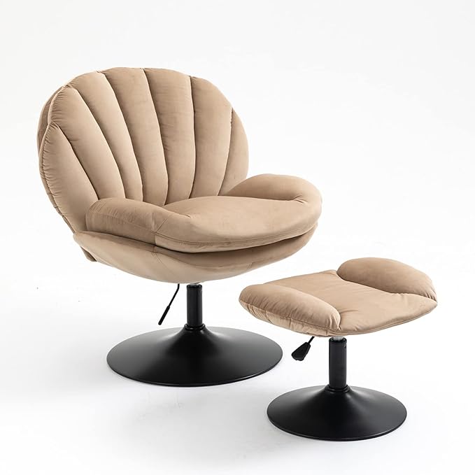 FurnitureSwivel Accent Chair Living Room Chair with OttomanAdjustable Seat Height TV ChairKhaki