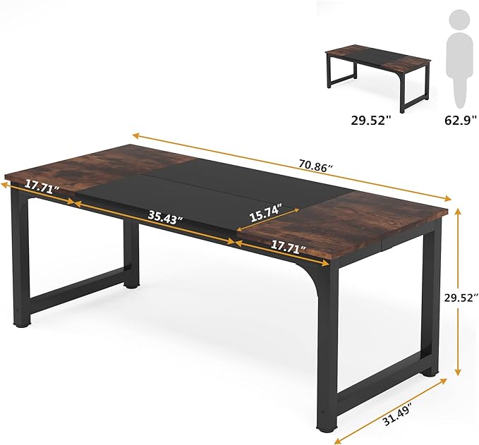 Tribesigns Modern Computer Desk 70.8 x 31.5 inch Large Office Desk Computer Table Study Writing Desk Workstation for Home Office Black Metal Frame