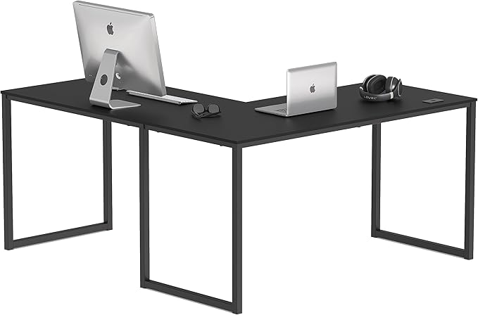 SHW Mission 55 x 60 Inches L-Shape Home Office Computer Desk Black