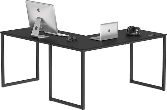 SHW Mission 55 x 60 Inches L-Shape Home Office Computer Desk Black