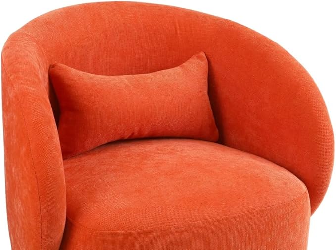 Swivel Accent Chair Swivel Barrel Chair with Pillow 360 Degree Swivel Armchair Round Club Chair for Living Room Bedroom Office Lounge (Orange+Linen)