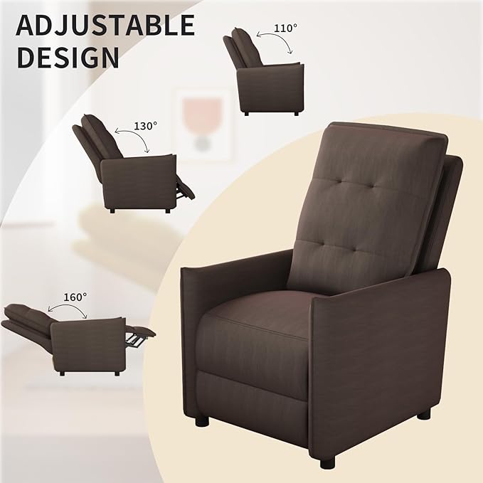 Manual Recliner Chair for Adult Velvet Reclining Chair with Chunky Cushion for Small Space Comfortable Reclining Sofa for Living Room Bedroom Home Theater Easy Assembly (Coffee)