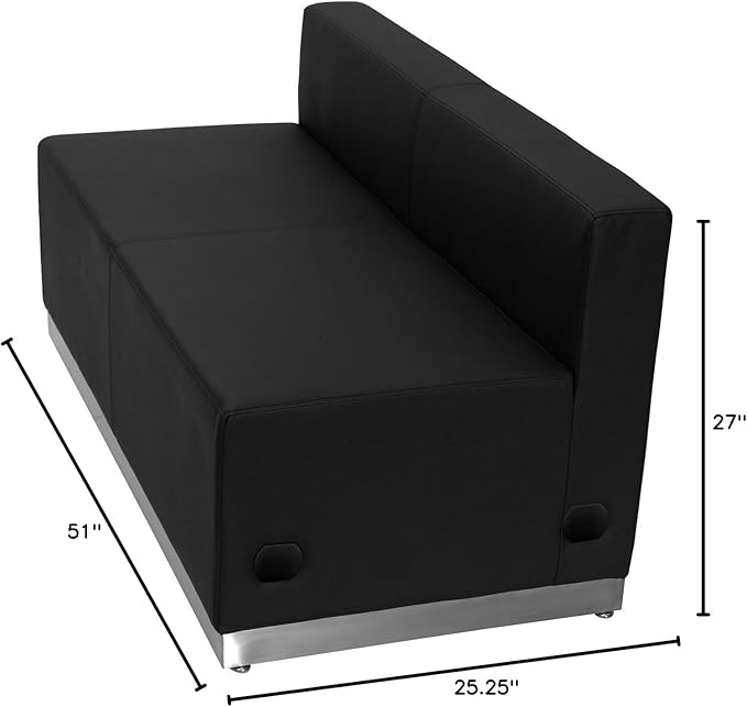 EMMA + OLIVER Black LeatherSoft Loveseat with Brushed Stainless Steel Base