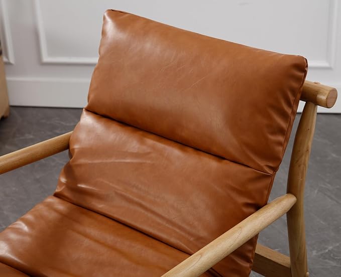 Kmax Modern Sling Accent Chair Upholstered PU Leather Living Room Chair Comfy Lounge Chair Solid Arm Chair for Reading Room Backyard Brown