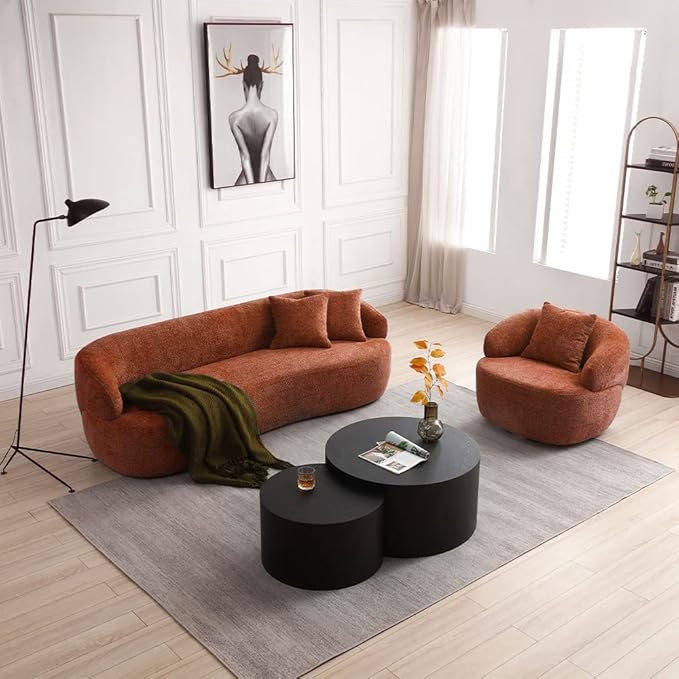 35'' Swivel Barrel Chair Living RoomSingle Chair for Small Space ComfyRound Sofa for Reading RoomBedroomClubOffice(Orange)