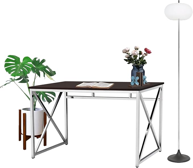 Modern Home Office Desk | Chrome Legs | 47 Wide | Brown MDF Top