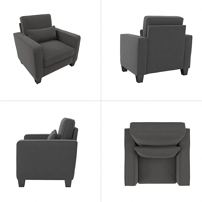Bush Home Accent Chair with Arms Modern Armchair with Pet-Friendly Fabric Upholstery Living Room Stockton Collection Charcoal Gray Herringbone