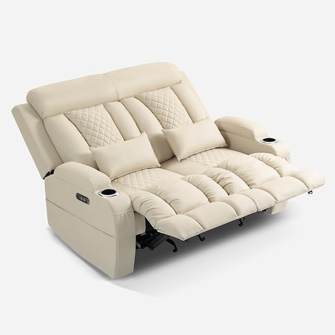Zero Wall Hugger Power Reclining Loveseat with Adjustable Headrest Fabric Electric Recliner Sofa with USB &amp Type-C Ports Dual Cup Holders 2-Seater Couch for Living Room RV Home Theater (Beige