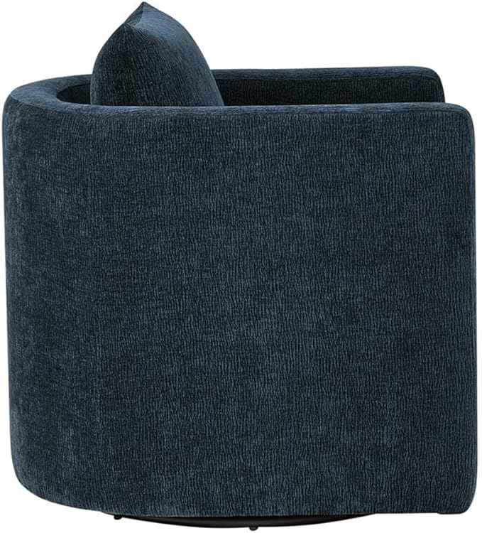 Pemberly Row Modern Navy Blue Fabric Swivel Barrel Accent Chair 32 in x 31.5 in x 31 in Upholstered Polyester Stain-Resistant Reversible Cushions Comfortable for Living Room or Study Use