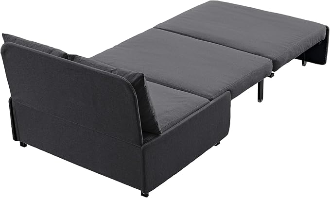 PUREMIND Twin Size Pull Out Sleeper Sofa Bed Linen Convertible Small Sofa Beds with Foldable Mattress Chair Bed Couch Pull Out Beds with 2 Cushions for Small Place Apartment Office Dark Grey