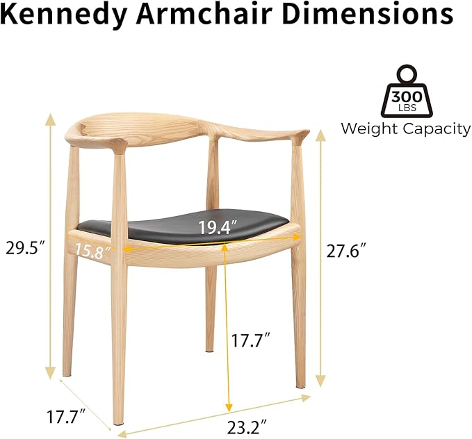 Polynices Kennedy Armchair Upholstered Dining Chair Presidential Mid-Century Modern Accent Chair in Natural Wood Color