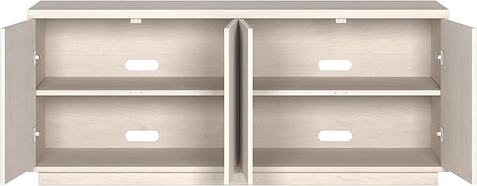 Henn&ampHart Fluted TV Stand for TVs up to 65 with 2 Concealed Ribbed Storage Cabinets and Adjustable Shelves for Living Room Family Room or Office Beech White