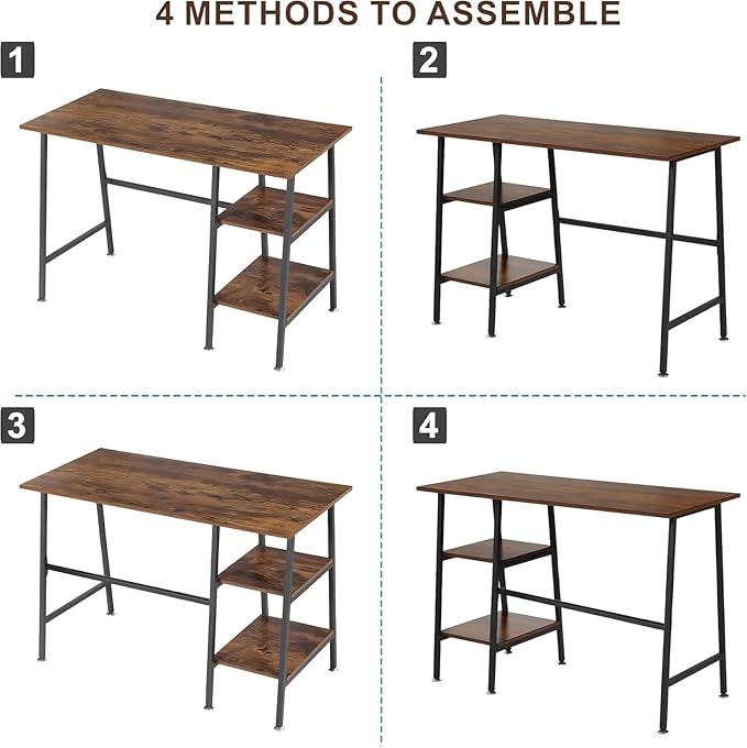 VECELO 43 Inch Computer Desk Writing Study Work Office Table Modern Desk with Shelves Wooden Desk for Home BedroomWalnut Desk