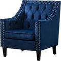 Velvet Accent Chair Modern and Cozy Sofa Chair with Wood Legs Tufted Accent Armchair for Living Room/Bedroom/Office/Guest Room SapphireBlue