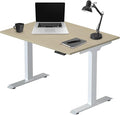 Progressive Desk Stand Up Electric Standing Desk Compact Home Office Table White Frame and Bright Beech MDF Tabletop Prime Ryzer 42 x 24