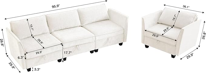 ORRD 2 Piece Modular Sectional Sofa Set Convertible Couch with Storage Sofa Modular for Living Room Office (Beige)