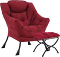 Lazy Chair with Ottoman Large Burgundy Accent Chair with Ottoman Comfy Reading Armchair Leisure Sofa Chair for Living Room Bedroom Dorm Room Office