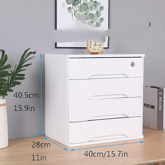 Wooden Desktop File Cabinet Organizer with Drawers for Monitor Stand and Printer Platform