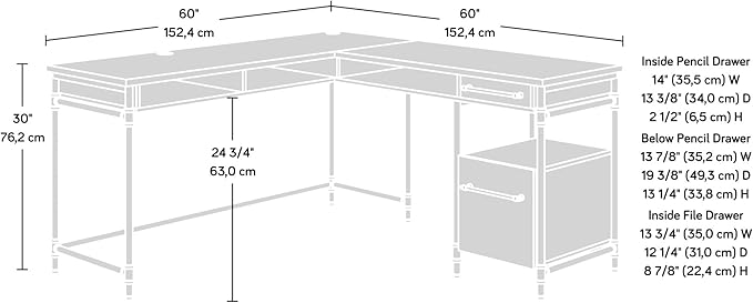 Sauder Iron City L Desk Checked Oak Finish