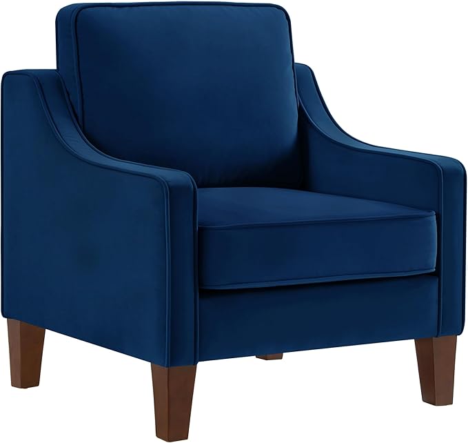 Generic Modern Armchair Living Room Single Seat Sofa Chair with Wooden Legs Upholstered Velvet Accent Chair for Living Room BedroomTaupe (Navy)