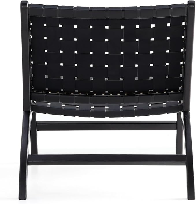 Manhattan Comfort Maintenon Modern Faux Leather Accent Chair with Solid Ashwood Legs Modern Woven Design Fully Assembled Perfect for Living Room Set of 2 Black/Natural