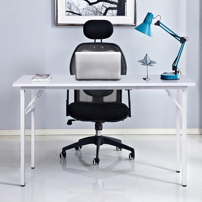 SogesPower Computer Desk Folding Table 47 inches Fully Assembled Sturdy Writing Desk for Home Office Folding Desk White