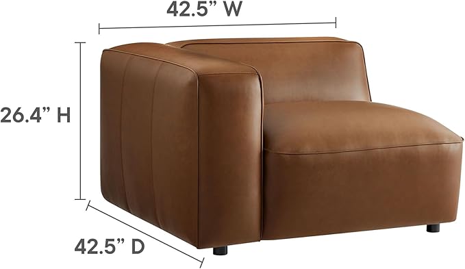 Modway Auren Vegan Leather Left Modular Armchair in Coffee - Faux Leather Left Arm Facing Sectional Chair - Mid Century Modern Single Sofa Chair - Living Room Oversized PU Leather Chair