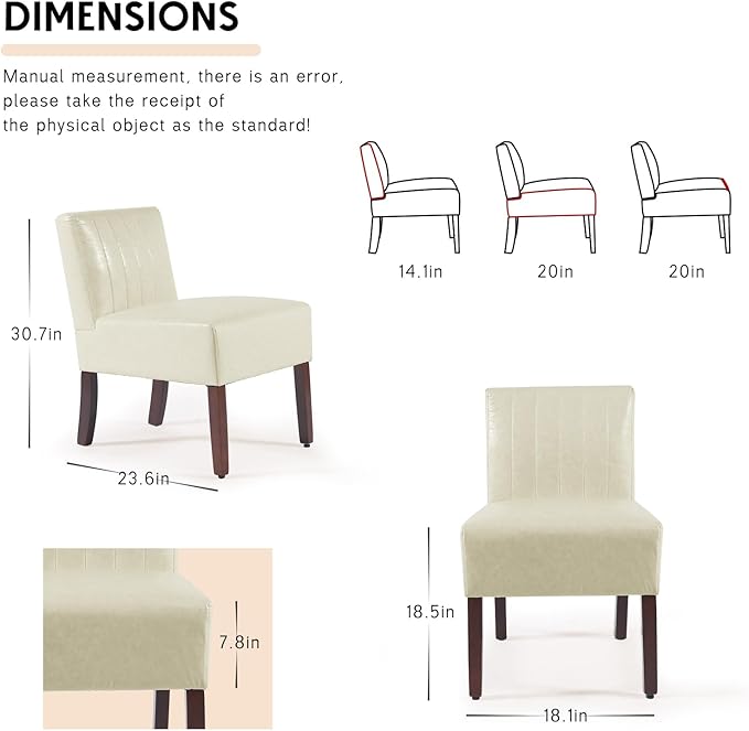 Armless Accent Chairs Upholstered Bedroom Chairs Living Room Chairs with Solid Wood Leg Leather Reading Chair for Adults Comfy Chair for Bedroom Vanity Kitchen (Beige)