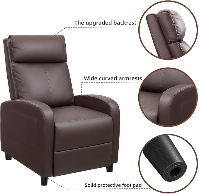 JUMMICO Recliner Chair Adjustable Home Theater Single Recliner Sofa Furniture with Thick Seat Cushion and Backrest Modern Living Room Recliners (Nut Brown)