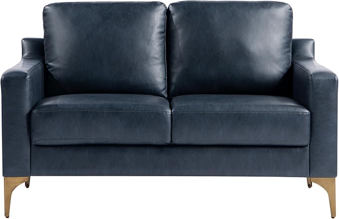 Serta Triton 55.5 Loveseat Transitional Modern Dreamcoil Comfort Metal Legs Vegan Leather Navy Blue