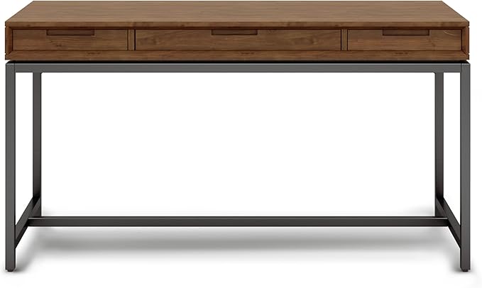 SIMPLIHOME Banting Desk - 60 Inch Wide Solid Wood and Metal Writing Desk in Medium Saddle Brown Modern Industrial Home Office Computer Table for Study with 2 Drawers and Flip-Down Keyboard Tray