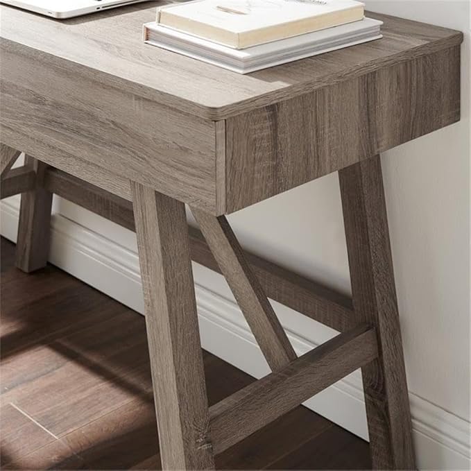 Allora Transitional Wood Home Office Desk Gray Wash Finish 47.13 W x 21.25 D x 31.13 H 2 Drawer Design Compact Modern Rustic Style for Small Spaces Sturdy MDF and Particle Board Construction