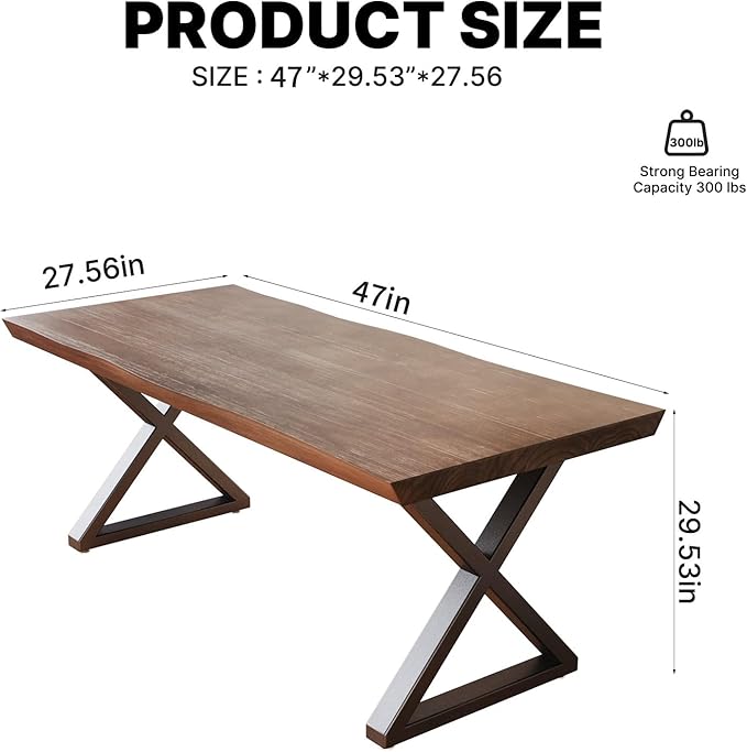Solid Wood Desk 47 InchHome Office DeskOffice Furniture Butcher Block Studio Desk Rustic Brown Desk Heavy Duty Business Desk（Table Thickness:1.96 inches）