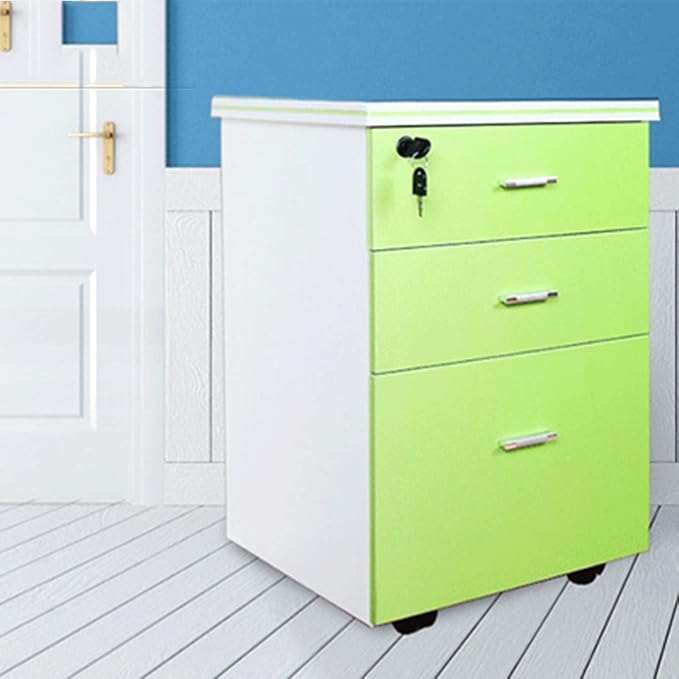 Desktop Storage Box with Drawers - Wooden Nightstand Mobile File Cabinets for A4 Size Office Document Cabinet Storage Cabinet 3 Drawers and 5 Wheels(Size:E)