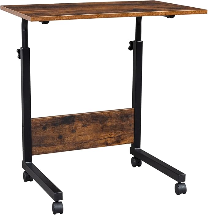 Side Mobile TableComputer Desk with Wheels Height Adjustable Rolling Potable Laptop Cart C-Shaped Bed Couch End Tables for Living Room Bedroom (Retro M)