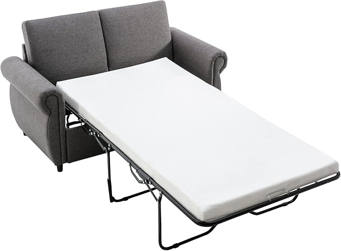 Pull Out Sofa Bed with Twin Size Memory Mattress 57.9 Linen Loveseat Sofa Sleeper Bed 2-in-1 Sleeper Sofa Bed Convertible Sleeper Sofa for Living Room Small Spaces (Gray 072)
