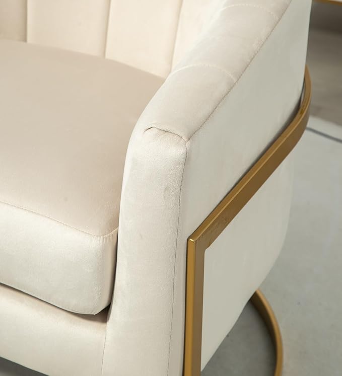 Velvet Modern Accent Armchair - Luxury Gold Frame | Versatile Seating for Living Room Bedroom Office Beige
