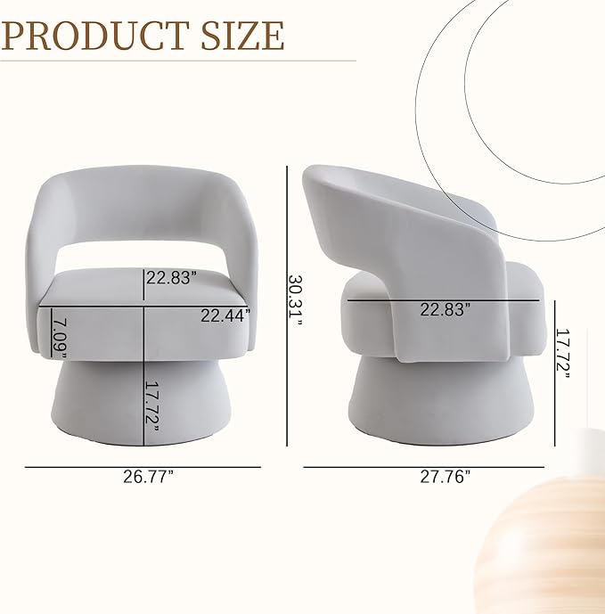 360 Degree Swivel Barrel Chair for Living Room Beige Velvet Accent Armchair with Open Back Modern Comfy Reading Chair for Bedroom Cloud Boho Chairs for Office Club Lobby (Beige)