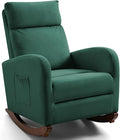 AVAWING Upholstered Rocking Chair Comfortable Glider Rocker with Solid Wood Legs High Back Modern Rocker with Side Pocket for Nursery Living Room and Bedroom Green