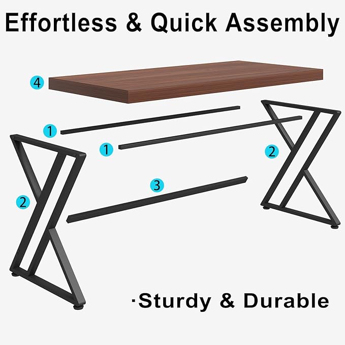LVB Wood Computer Desk Rustic Executive Home Office Desk for Bedroom Industrial Metal Wooden Computer Table for Study Writing Work Modern PC Student Simple Gaming Desk with Storage 55 Inch Walnut