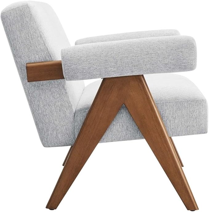 Pemberly Row Upholstered Loveseat Heathered Fabric in Light Gray 30.5 H x 59 W x 31.5 D Rubberwood Legs Dense Foam Padding Ergonomic Design Modern Style Seating for Living Room or Bedroom