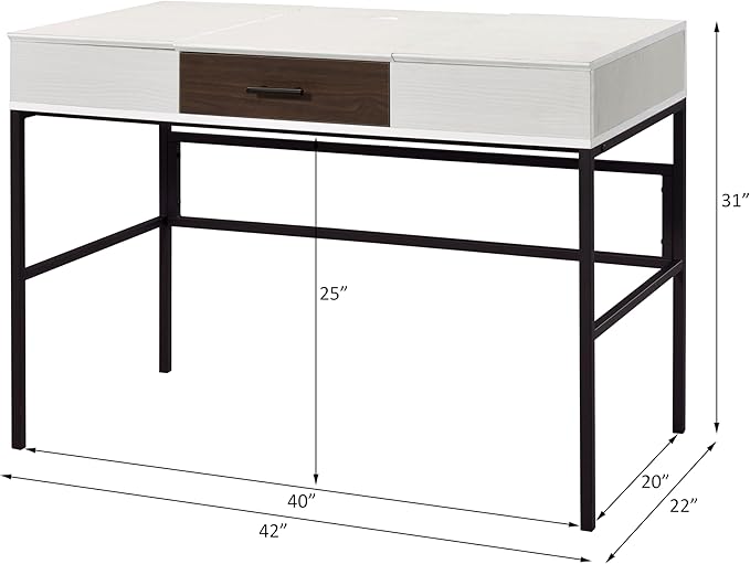 Natural &amp Black Writing Desk with USB Port - Contemporary Home Office Design