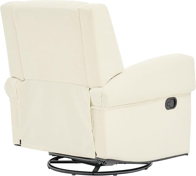 Merax Manual Recliner Chair with Swivel and Rocker 2-Position Chenille Recliner Sofa with Pull Handle Compact Recliner for Living Room Nursery Home Theater White