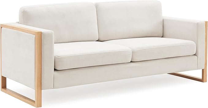 Merax 79 Loveseat Sofa Modern Sofa with Solid Wood Legs Elegant Comfortable Spacious 2-Seater Sofa Couch for Living Rooms Bedrooms Apartment Office (White Natural Color Frame)