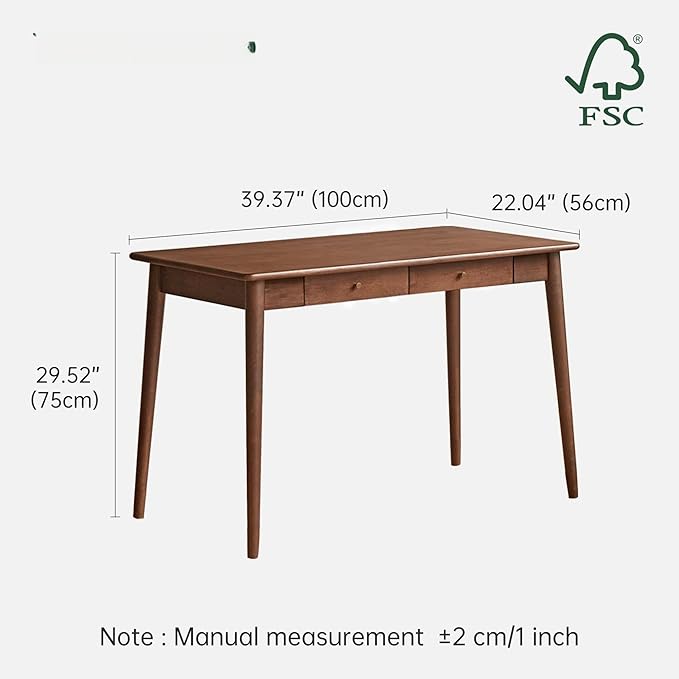 Computer Desk Solid Wood Desk Mid Century Modern Home Office Writing Desk with Drawers for Study Bedroom Living Room
