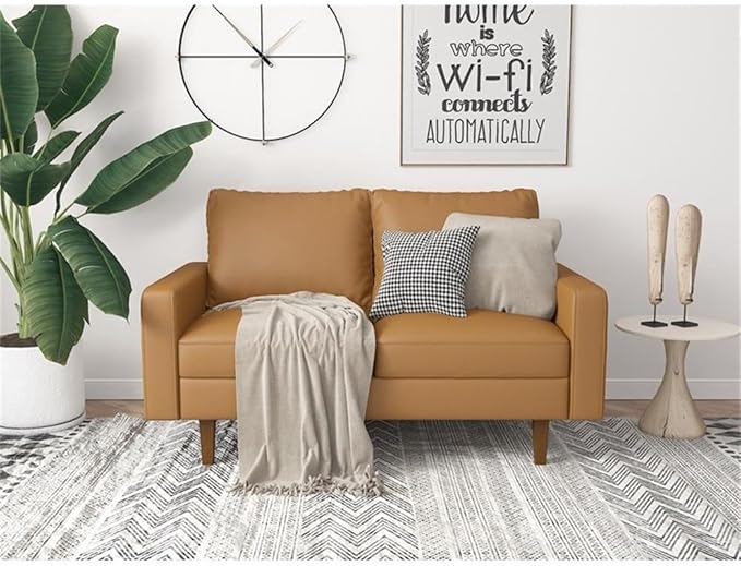 Aneley Faux Leather Living Room Loveseat in Brown