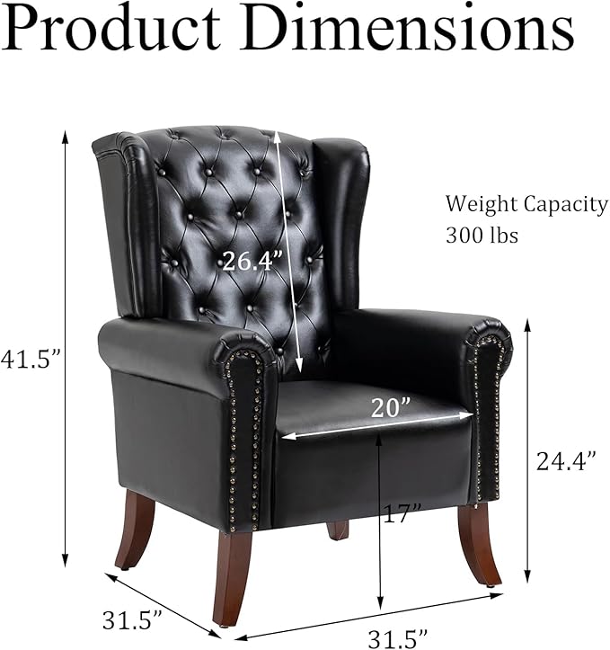 Modern Accent Chair Set of 2 Mid-Century Upholstered Wingback Armchair Club Sofa Chair with Wooden Legs Living Room Chair for Bedroom Balcony Lounge (Blue Check)