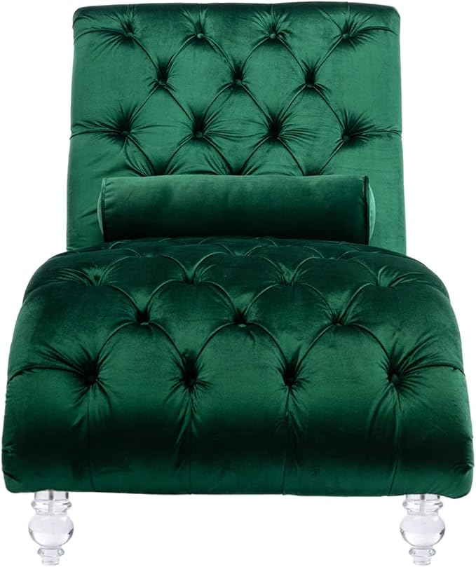 Leisure Velvet Concubine Sofa Accent Sofa Chaise Reclining Lounger Barrel Sofa with Acrylic Feet (Green)
